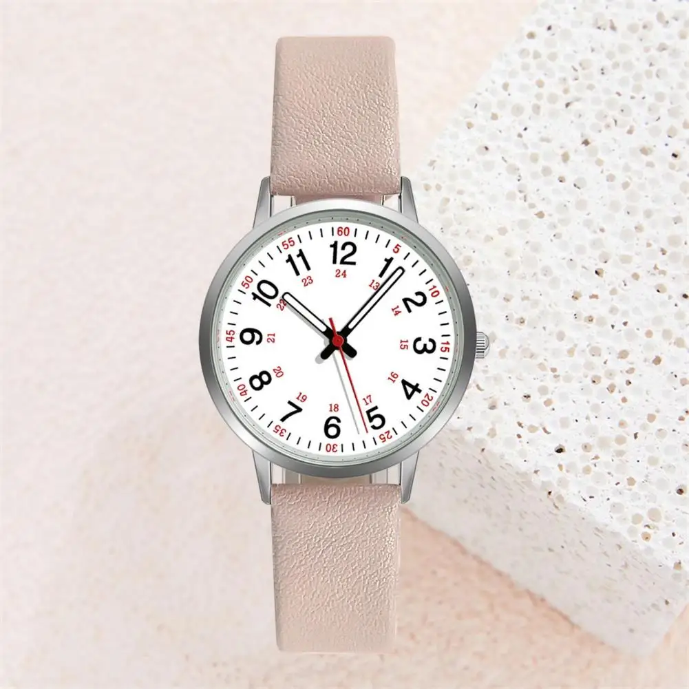 Comfortable Women Watch with Luminous Hands Women\'s Luminous Digital Watch with Soft Faux Leather Strap 24 Hours for Students