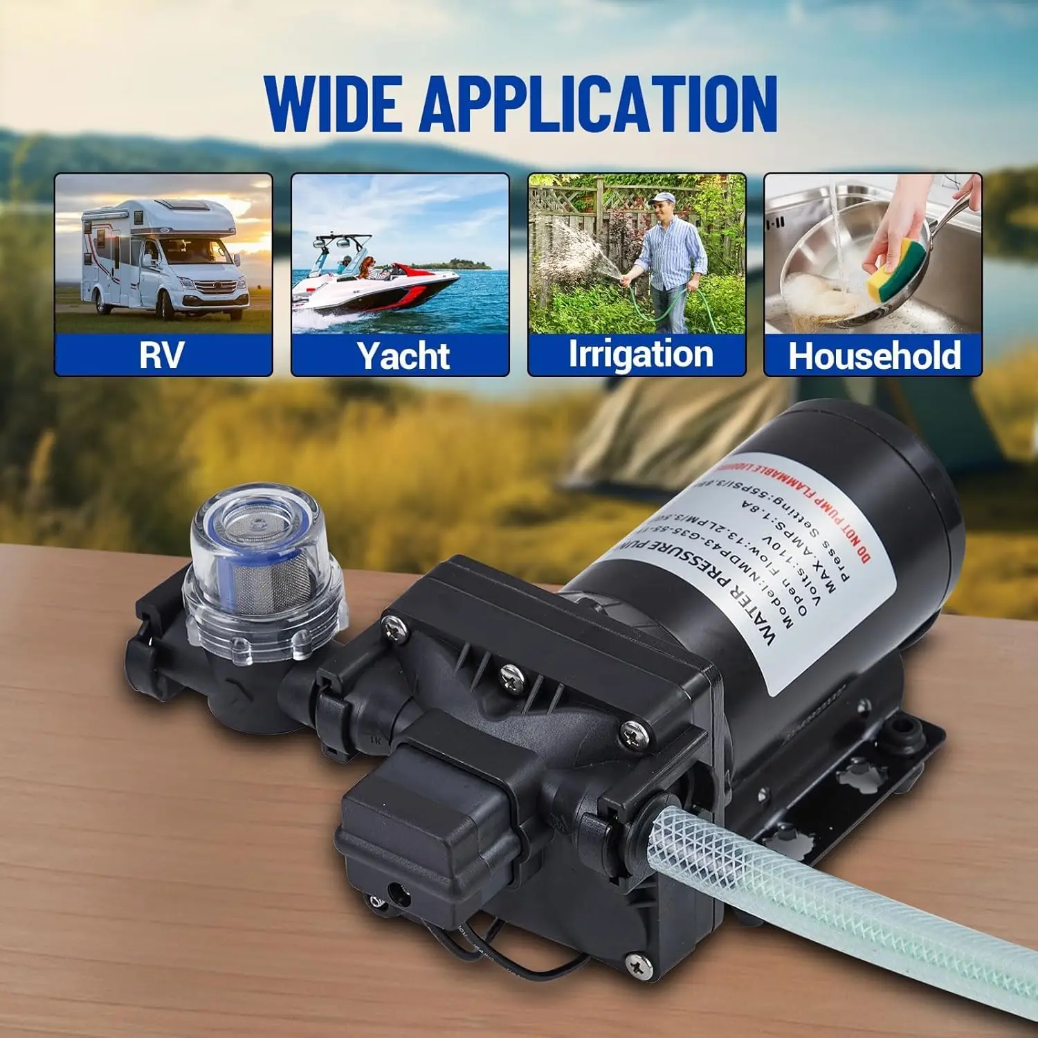 50/55/70 رطل لكل بوصة مربعة مضخة ضغط المياه 3.5/5/5.5 GPM الذاتي فتيلة مضخة الحجاب الحاجز 110 فولت/115 فولت التيار المتناوب ل RV حديقة الري البحرية يخت