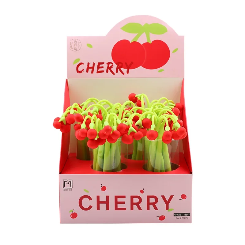 48PCS Cute Cherry Shaped Pen Neutral Pen 0 Convertible Pen Core Student Supplies