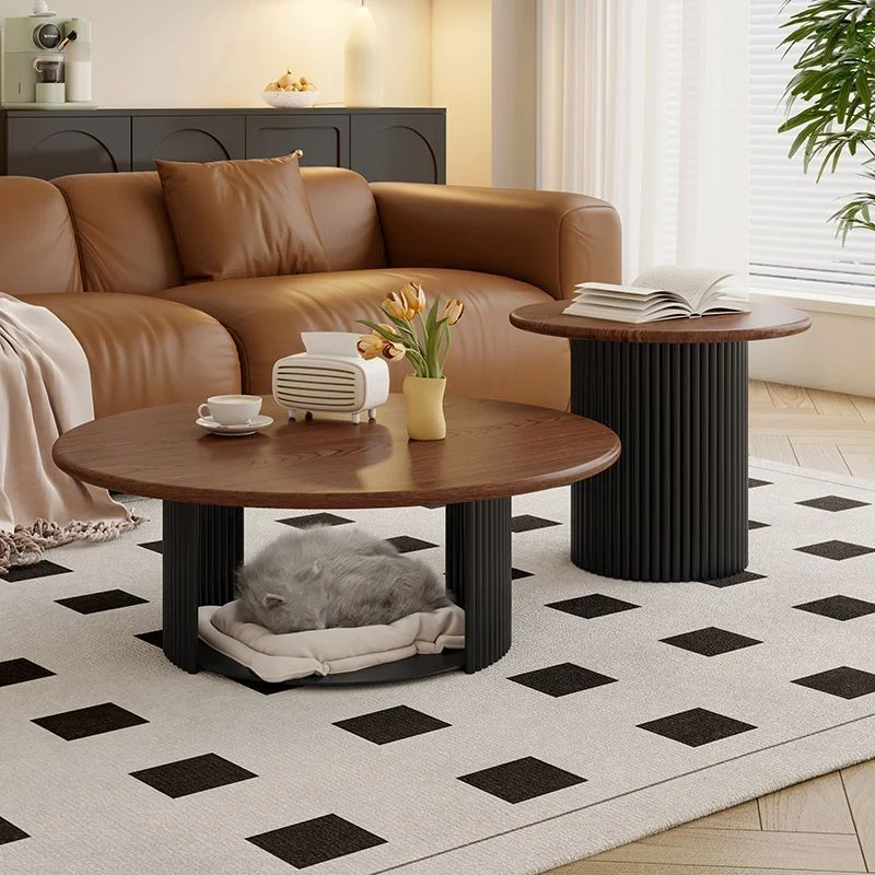 Solid coffee table small coffee table round living room wooden center coffee table