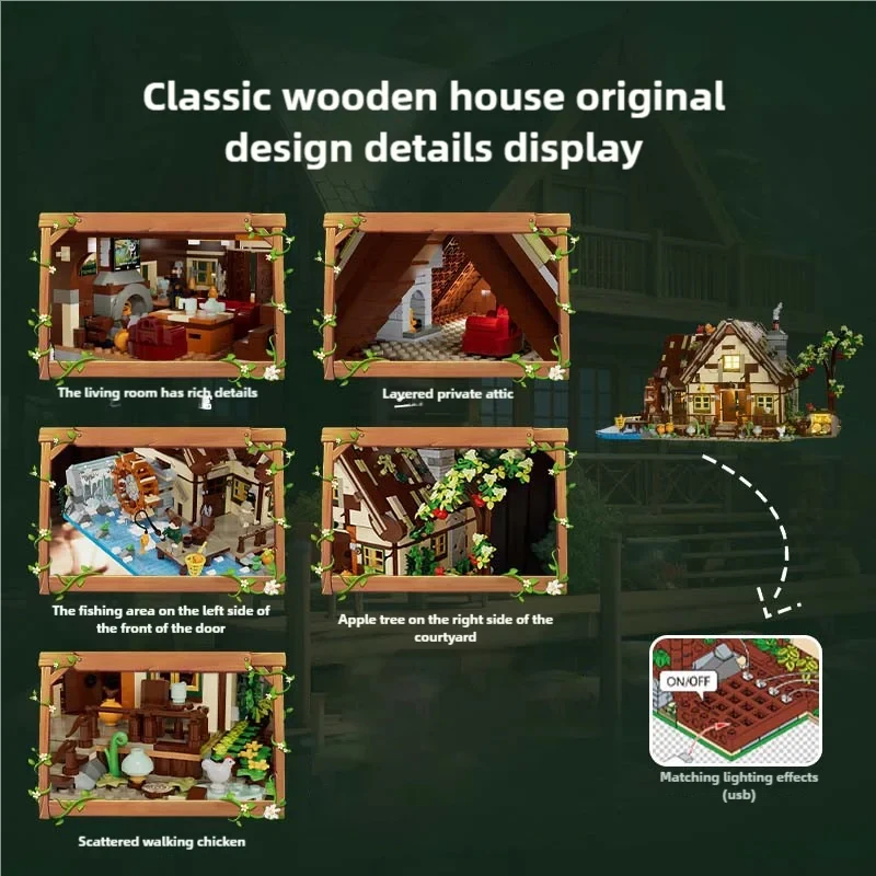2567PCS Lakeside Cottage Gebäude Ziegel Sets Modell Ansicht Holz Haus Mit Licht MOC Montage Blöcke Spielzeug Kreative Geschenke