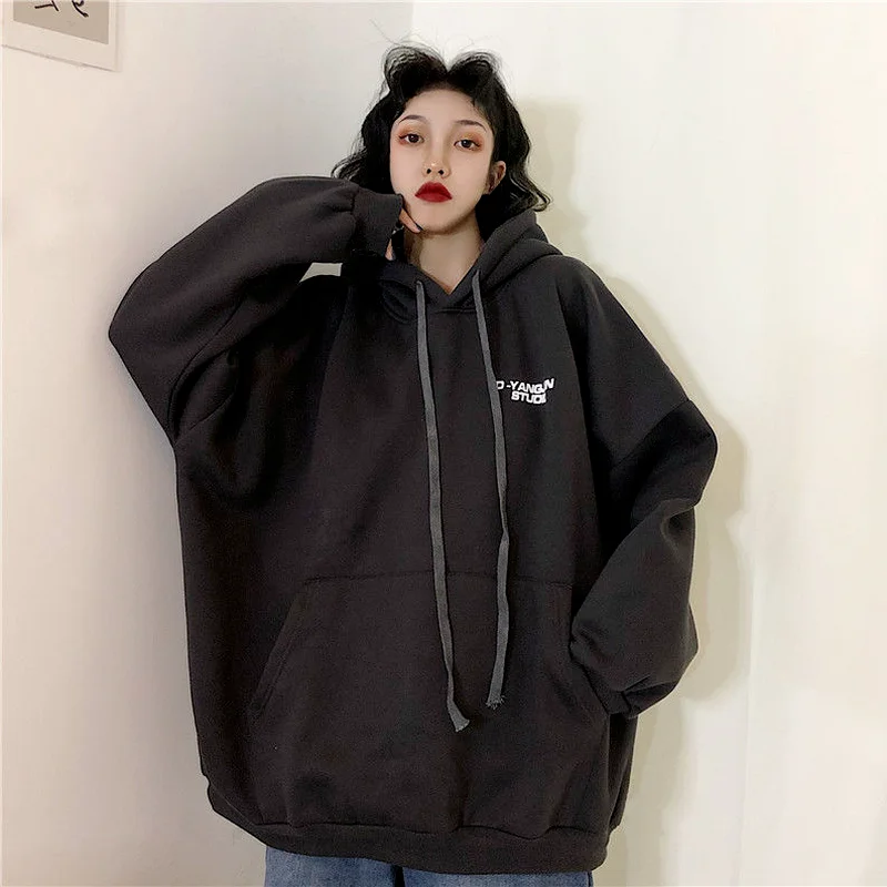 Thicker Hoodies Women Boyfriend Simple Letter Hooded Cozy Warm Autumn Teenagers Couple Sweatshirts Femme Unisex Popular Classic