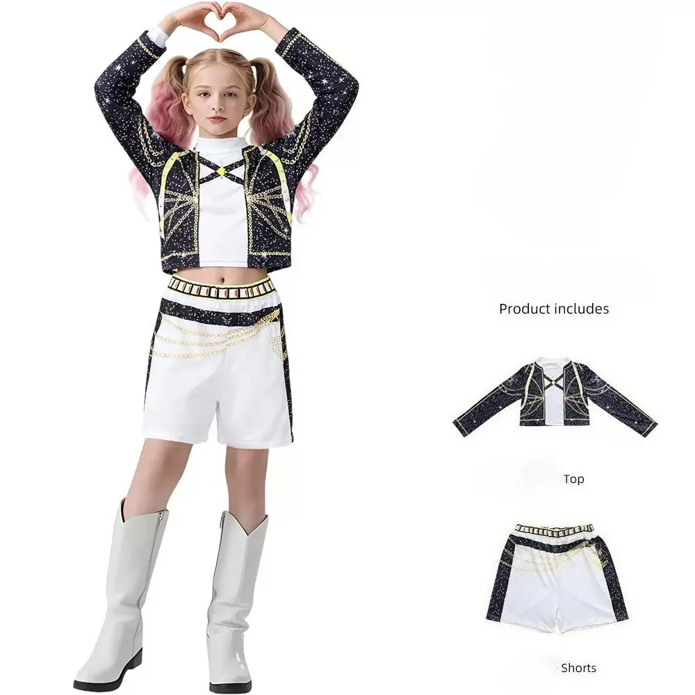 

Костюм Зои Миры Руми для девочек и детей, ролевой костюм черного золота, сценический костюм с 3D принтом, карнавальный комплект на Хэллоуин