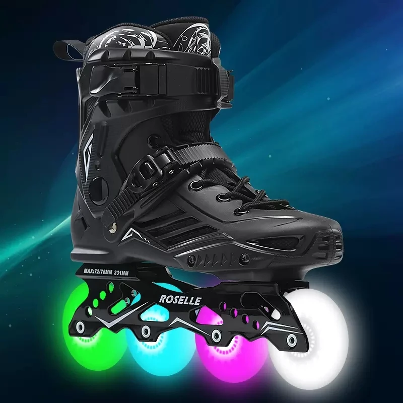 Original Roselle Inline Roller Skates Shoes Super Flashing LED PU wheels Flat Frame Salom Slide FSK Street Asphalt Road Patines