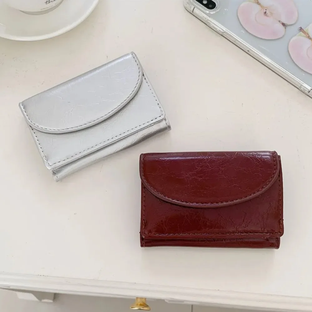 

New PU Leather Short Wallet Multiple Card Slots High-capacity Card Holder Solid Color Money Bag Women