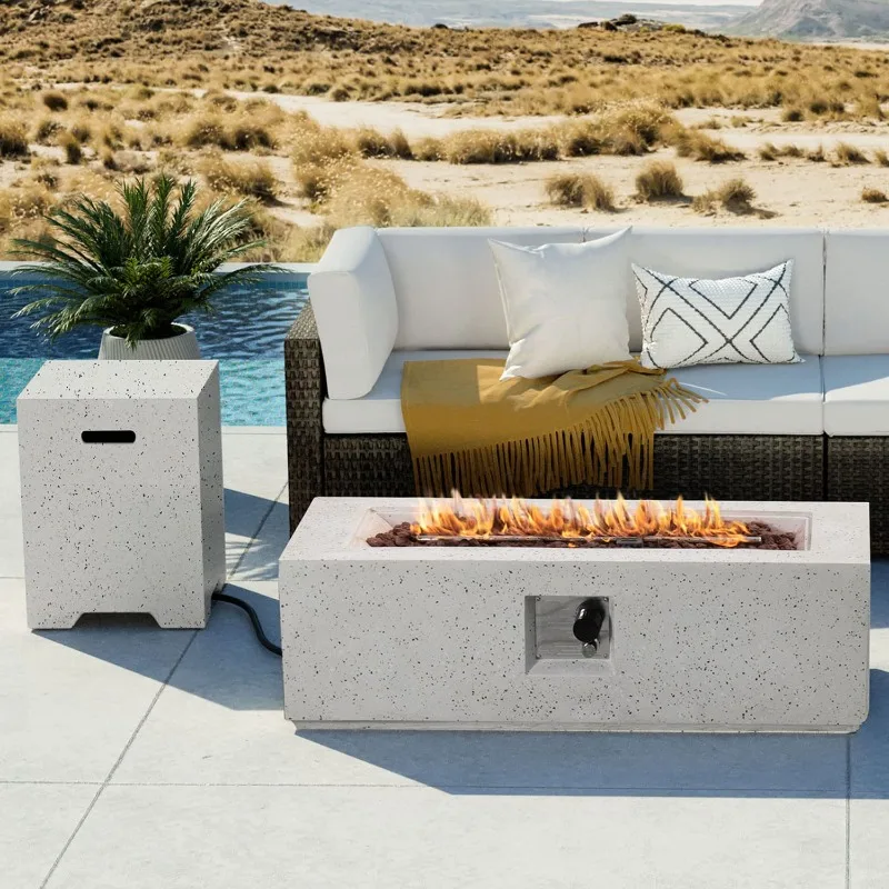 2-Piece Outdoor Fire Pit Table Set w Tank Table, 42