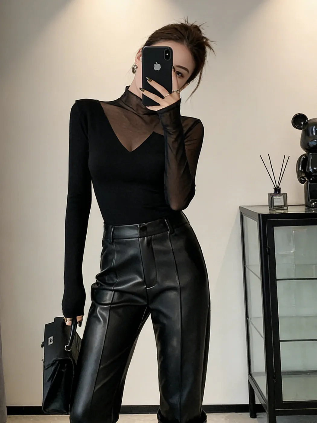 Stunning Long Sleeve T-Shirt Women's Slim Fit Mesh Splicing Base Shirt Top Breathable Skin-Friendly Pure Color Commute Style