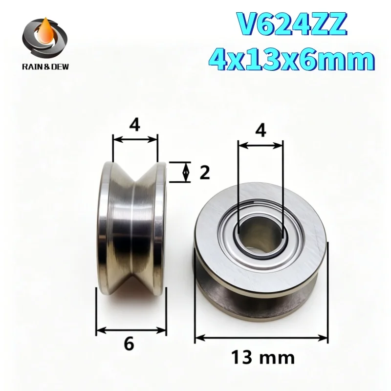 5PCS V623ZZ 3X12X4mm V624ZZ 4x13x6mm V625ZZ 5X16X5mm Groove V Over Line Pulley Wire Guide Track V-groove Miniature Bearing