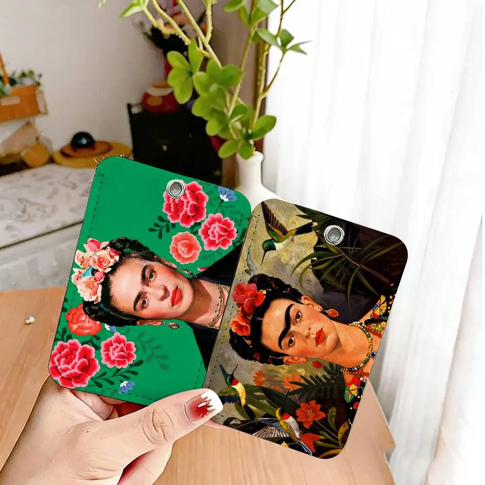 F-Frida K-Kahlo 1Pc PU Leather Card Holder Keychain Key Ring Door Lock Access Tags ID Card Case Keychain Card