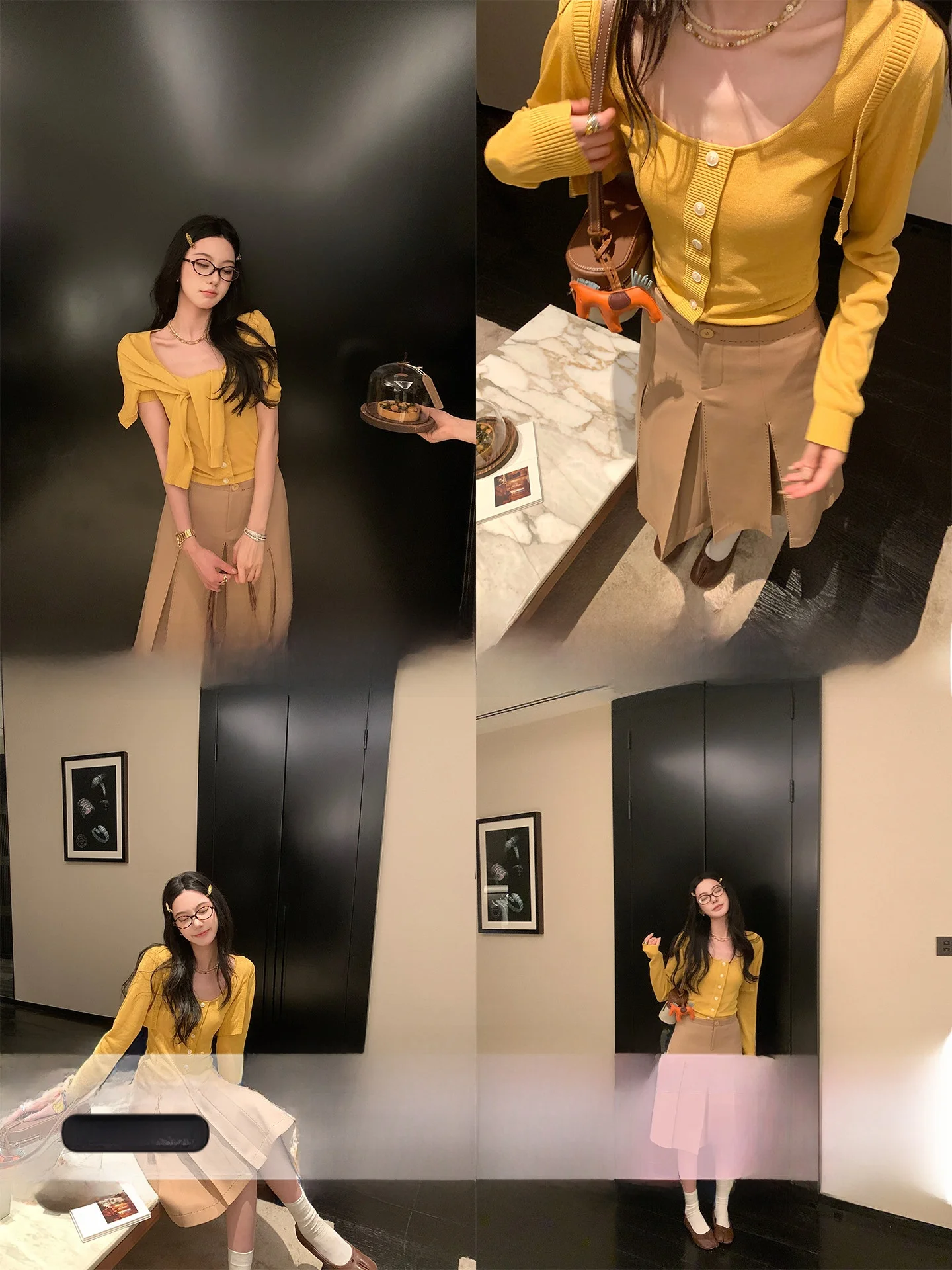 

Ouyang QingChuang Linen Knitted U-Neck Two-Way Wear Casual Style Short Sleeve Cardigan And Cool Sensation Fake Two-Piece