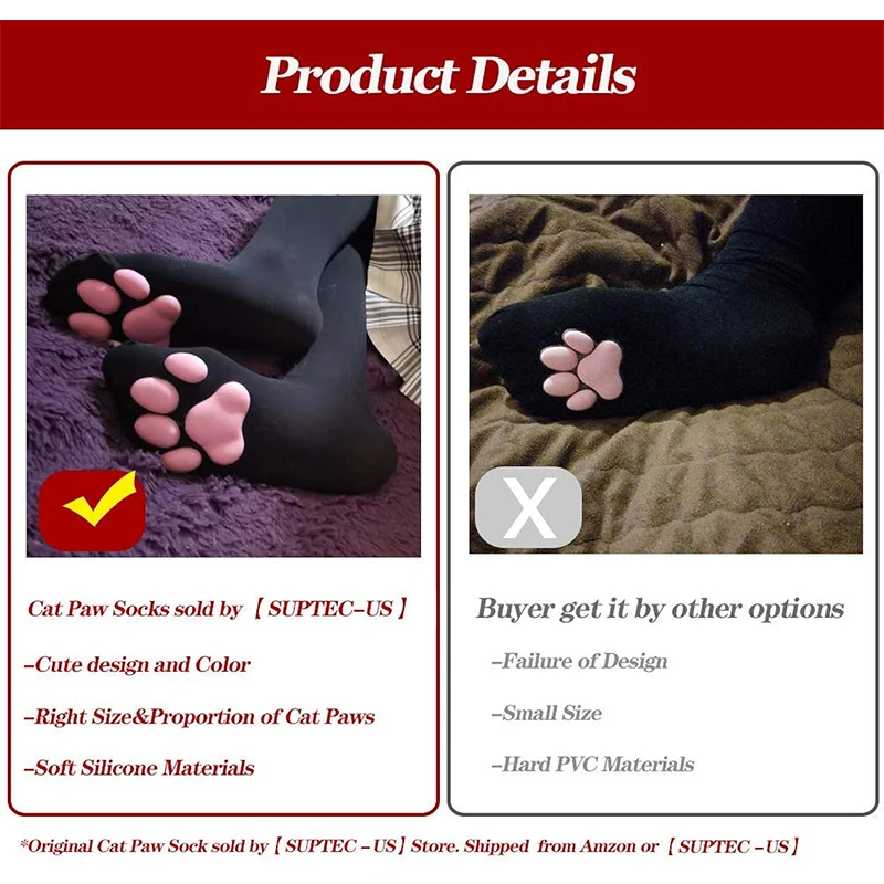 Women's 3D Cat Paw Thigh High Socks Cute Soft 3D Toe Beans Lolita Over-the-Knee Socks for Girl Women Cosplay Stockings