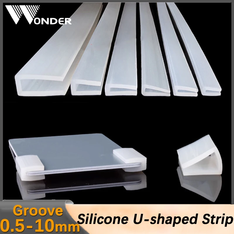 U-Shaped Silicone Rubber Sealing Strip Shower Door Glass Weatherstrip Edge Guard Translucent White 0.5mm-10mm