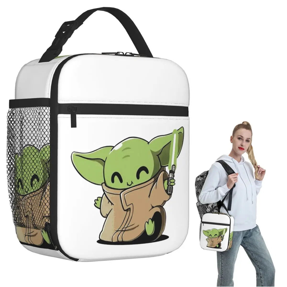 Lindo bebé Yoda Grogu bolsa de almuerzo aislada para mujeres niños cajas de comida portátiles caja de almuerzo térmica Tote
