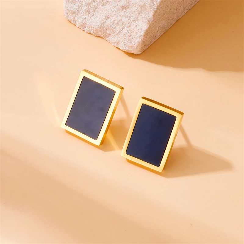 DIEYURO 316L Stainless Steel Square Black Stud Earrings For Women Girl Fashion New Ear Jewelry Lady Gift Party серьги женские