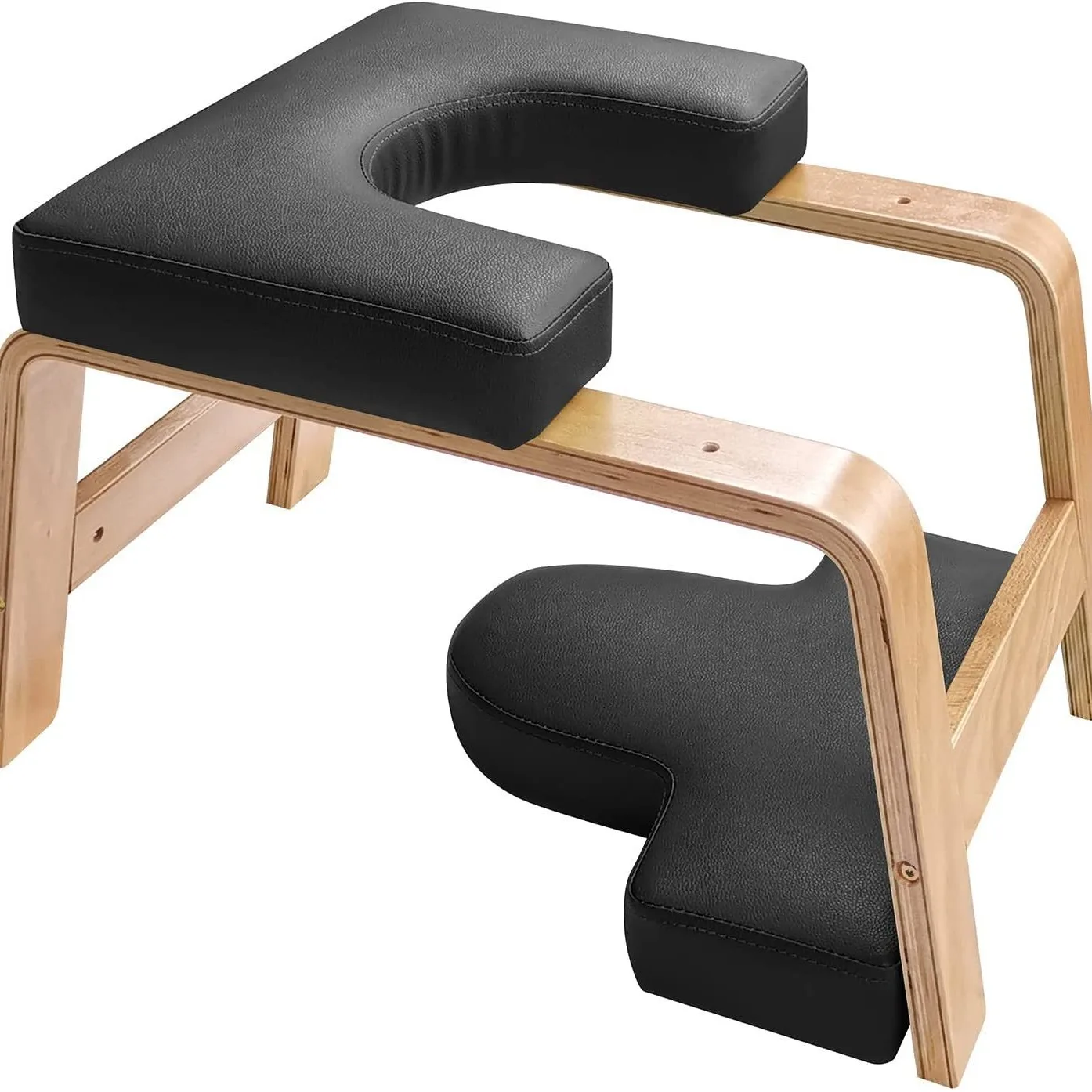 

Home Use Wooden Yoga Headstand Stool Inversion Bench with PU Pads Cushion for Family Office Sports Exercise