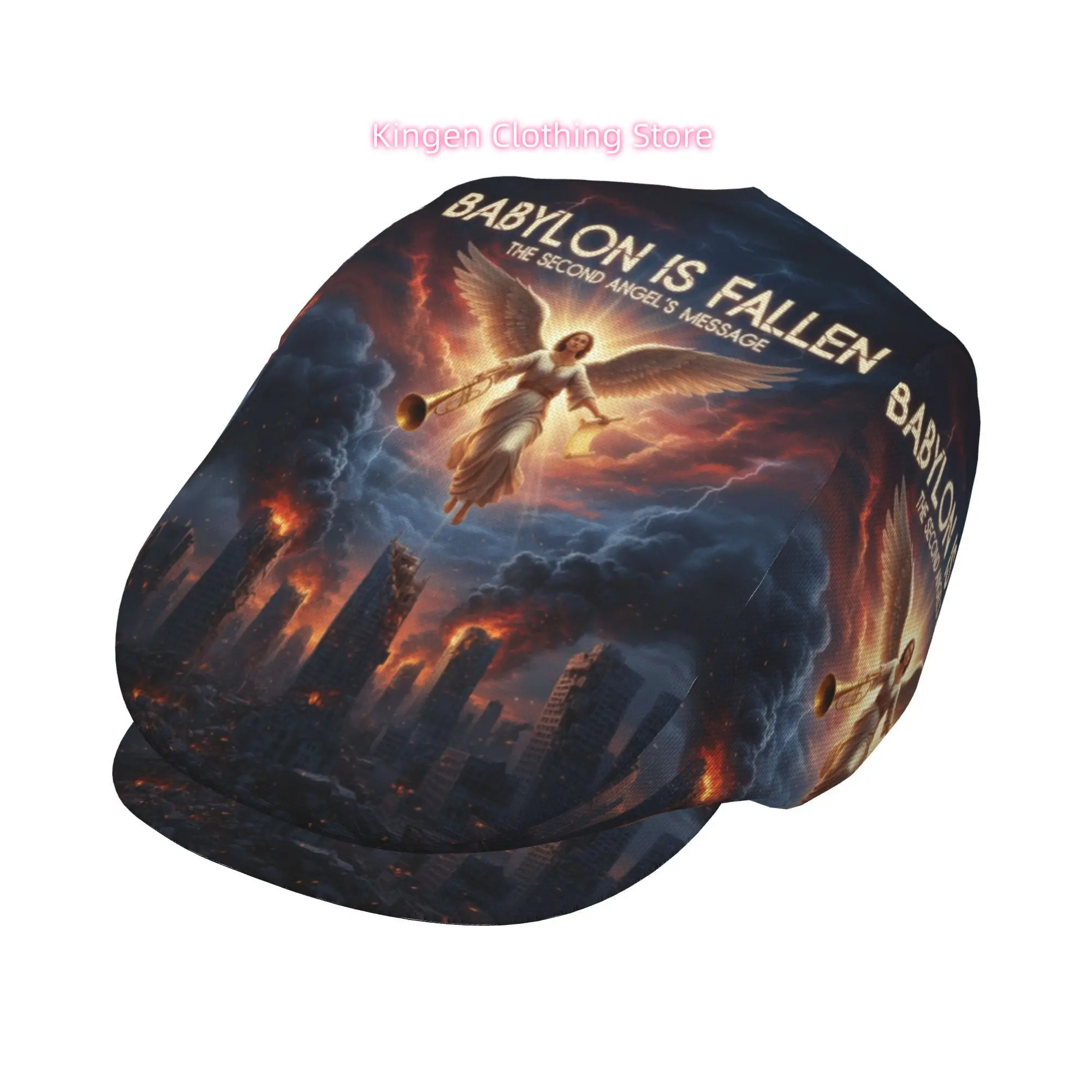 Flat-Top Hats Featuring an Angel Over Burning City Design, Suitable for Both Men And Women, Including Newsboy Caps, Berets, Iris