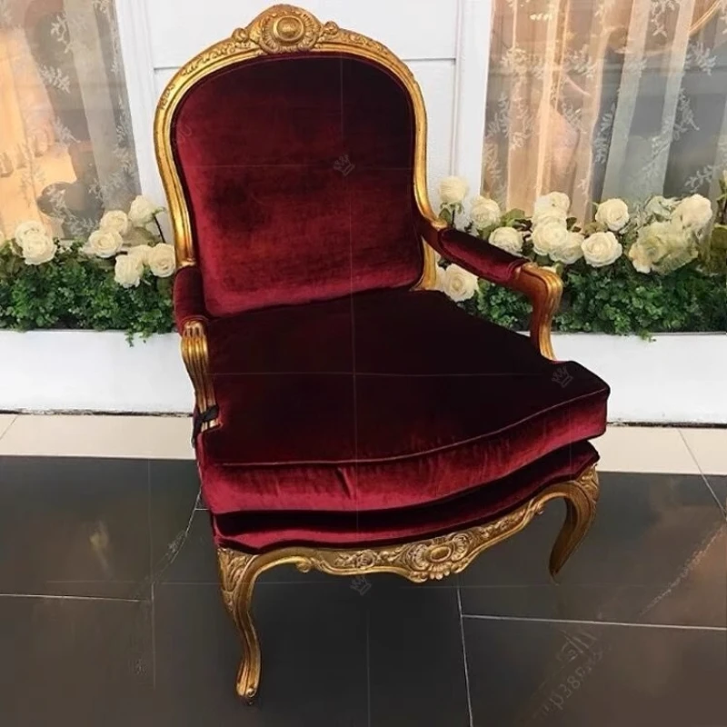 كرسي أريكة فردي فاخر من الخشب الصلب، كرسي أريكة مريح للاستوديو الذهبي الأوروبي والأمريكي #2