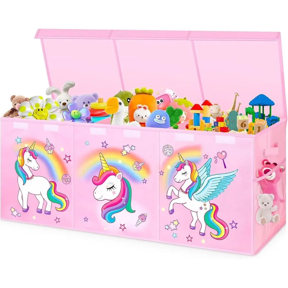 

Large Collapsible Toy Storage Box, 40x14x16 Sturdy Organizer with Lid, Ideal for Kids and Playrooms, Pink
