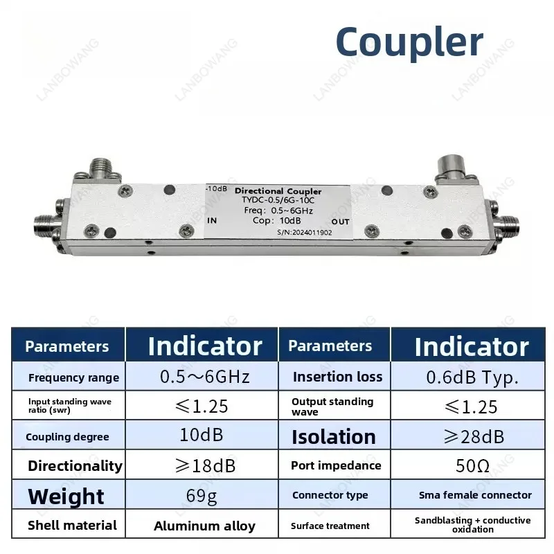 0.5-6GHz SMA Microwave Directional RF Coupler 10dB High Frequency Signal Test Accessory