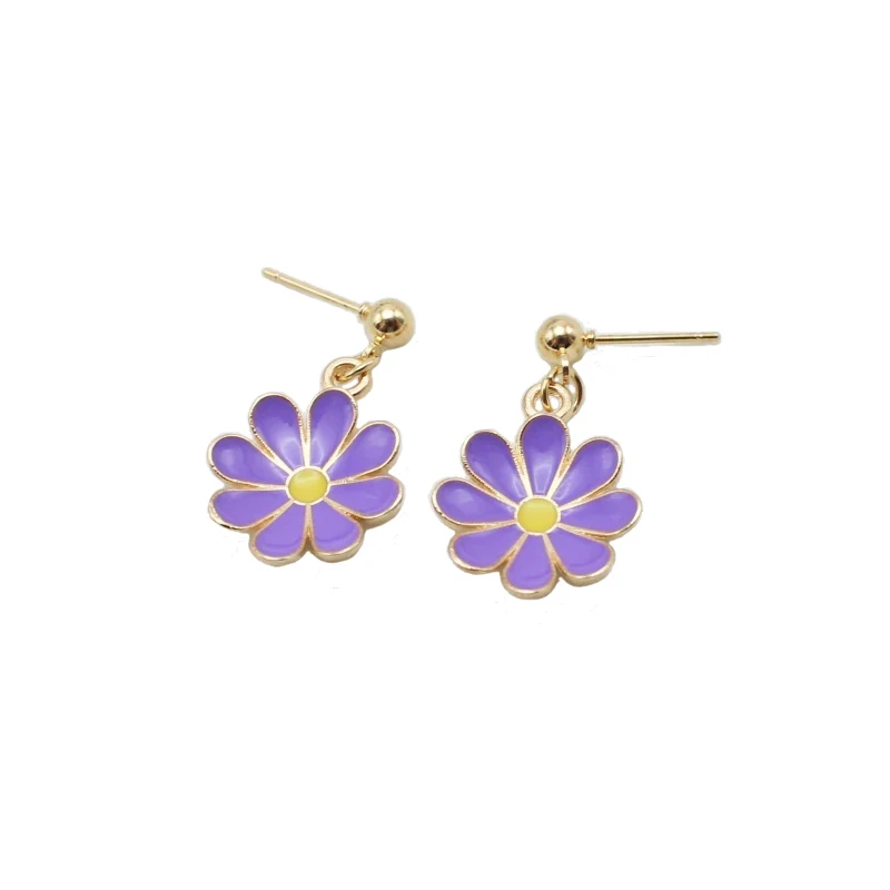 Purple Color Daisy Sunflower Long Tassel Drop Earring for Women Dangle Simple Everyday Birthday Gift Beautiful Jewelry Brincos