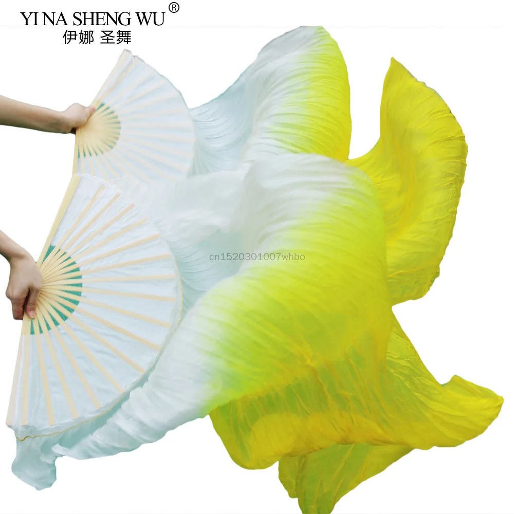 الإناث عالية الجودة الحجاب الحرير الصيني مراوح الرقص زوج من مراوح الرقص الشرقي رخيصة الساخن بيع الأبيض + الأصفر