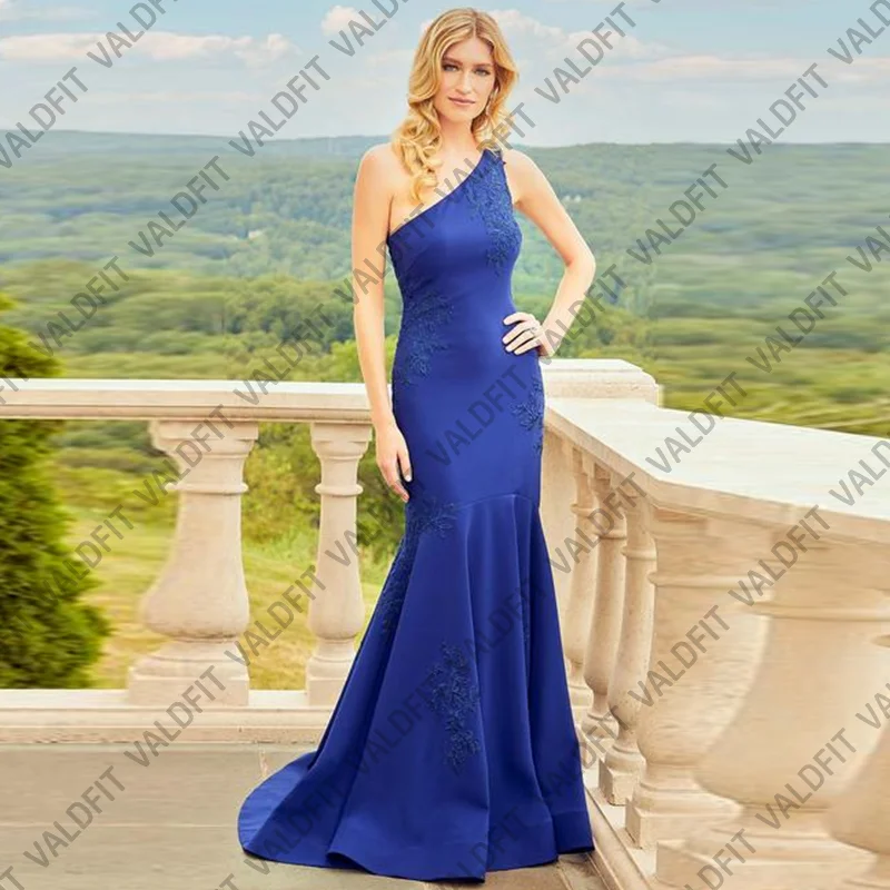 

Customized Long Mermaid Royal Blue Satin Mother of the Bride Dresses One Shoulder Weddings Party Dress Robes Invitee Mariag