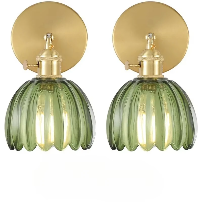 Vintage Green Tulip Glass Wall Lamp Shade Living Room Bedroom Door Lamp Bedside Lights