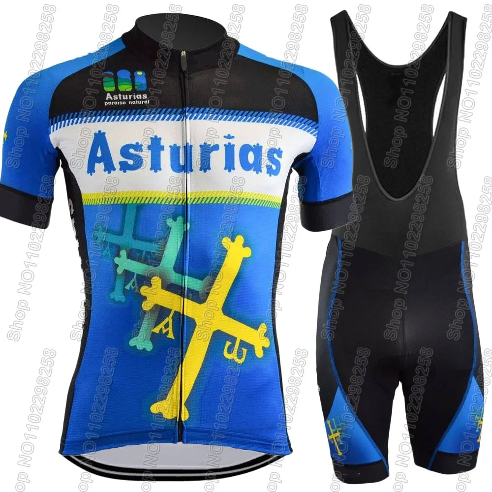 2025 Asturias Espana Team Cycling Jersey Set Summer Bicycle Clothing Road Bike Shirts Suit Bicycle Bib Shorts MTB Ropa Maillot