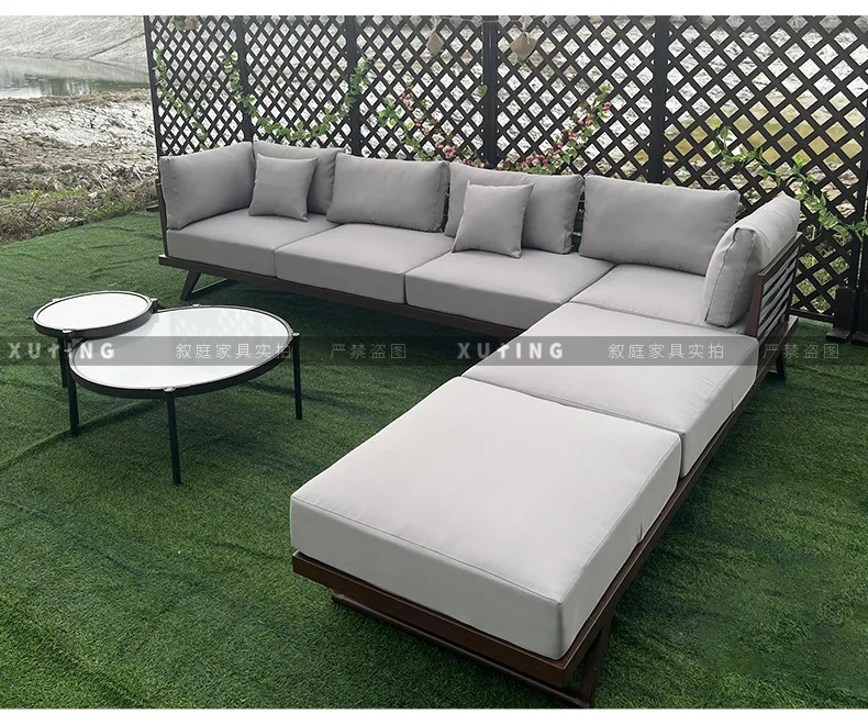 Outdoor furniture, courtyard garden, leisure rope sofa, outdoor residential villa, imitation wood bed coffee table