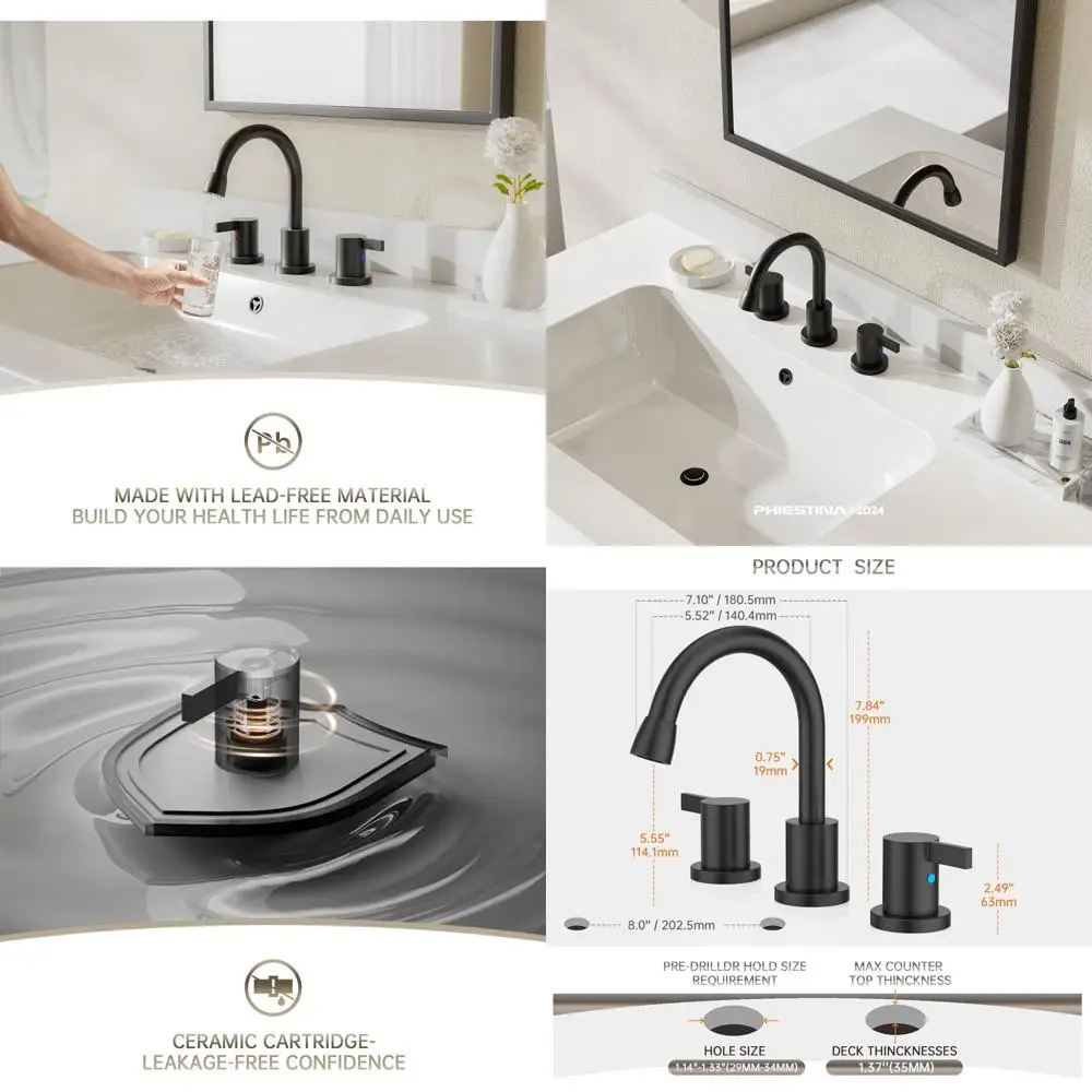 

8 Widespread 2-Handle Pull-Out Matte Black Bathroom Sink Faucet with Metal Pop-Up Drain and Supply Lines