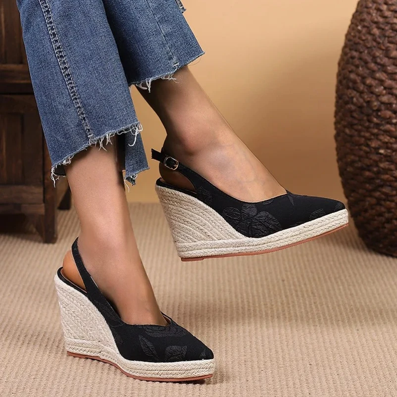 

2025 г., женские туфли на высоком каблуке в стиле ретро на танкетке, эспадрильи, туфли-лодочки, удобная повседневная обувь