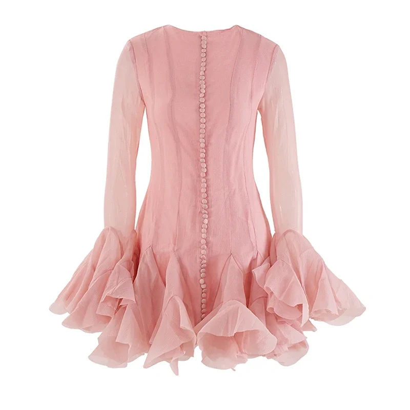 

Женское элегантное платье с пышными рукавами и круглым вырезом с длинными рукавами, модное дизайнерское женское платье