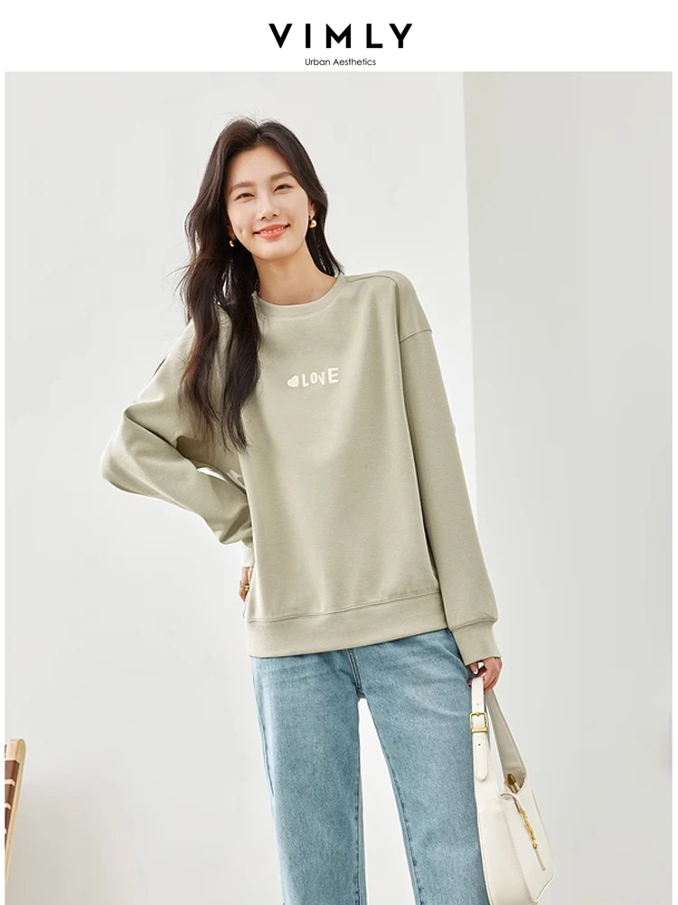 Vimly O-neck Women Sweatshirt Letter Embroidery Pullovers 2024 Spring Casual Loose Women\'s Long Sleeve Top Female Clothing M5765