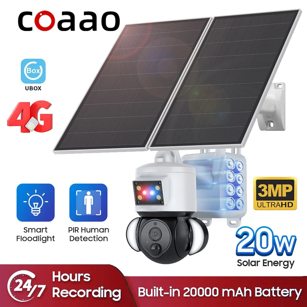 

Outdoor Surveillance Camera 4G SIM 3mp with Solar Panel 20W WiFi Wireless Battery 24/7 Loop Recording Security Protection CCTV