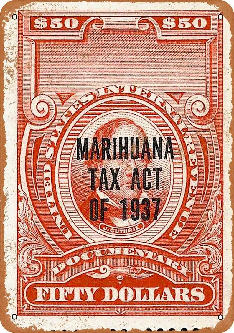 

SLALL 1937 Irs Marijuana Tax Stamp 50 Dollars Retro Street Sign Household Metal Tin Sign Bar Cafe Car Motorcycle Garage Decorati