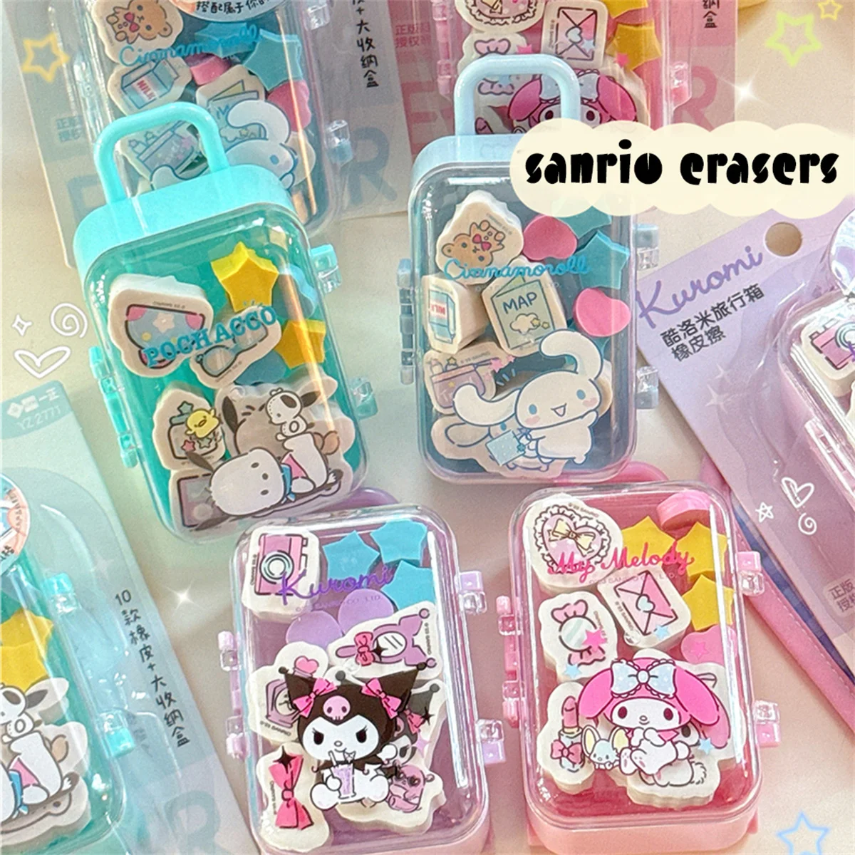 Sanrio Eraser Set Hello Kitty Creative Erasers Kuromi Melody Cinnamoroll Cartoon Cute Stationery Office School Supplies