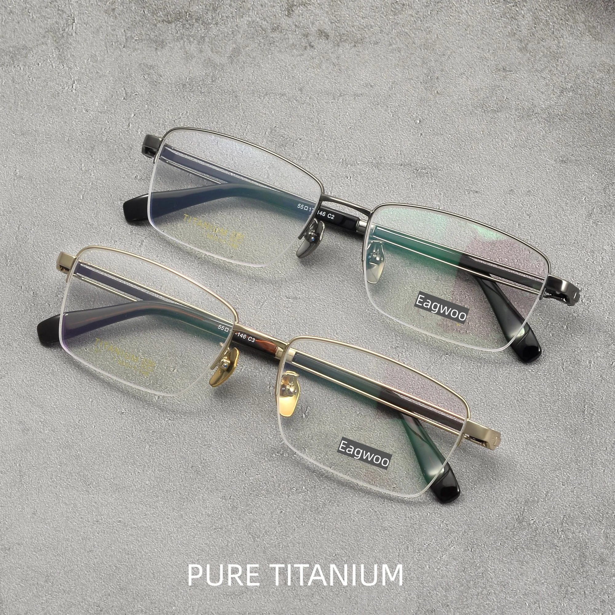 Pure Titanium Eyeglasses Half Rim Optical Frame Prescription Spectacle Business Glasses For Men Super Light Eyeglasses 55mm Wide