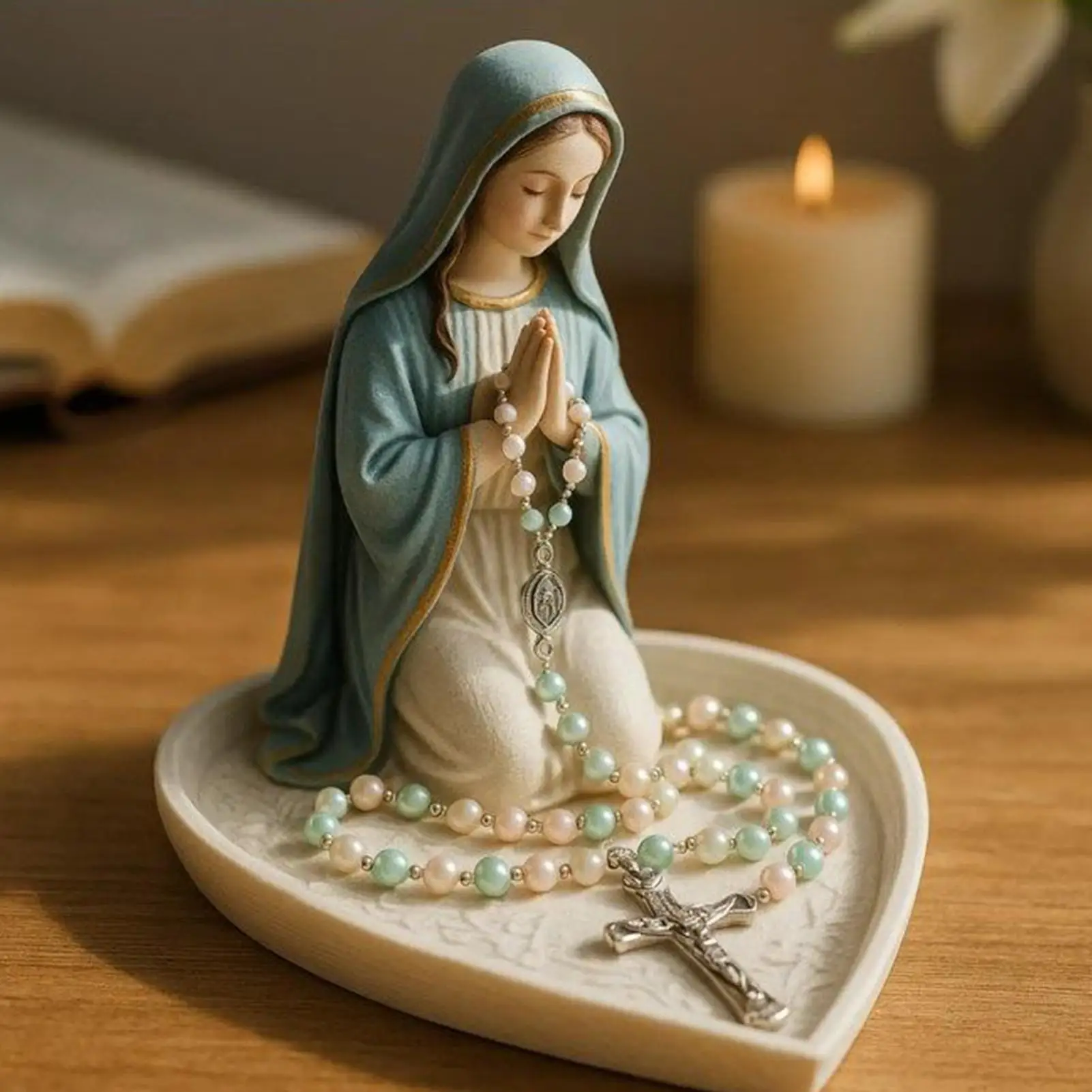 

Элегантный держатель для розария с изображением Девы Марии, коробка для молитв, католический подарок, поднос с изображением сердца Марии и Иисуса, религиозный декор для дома.