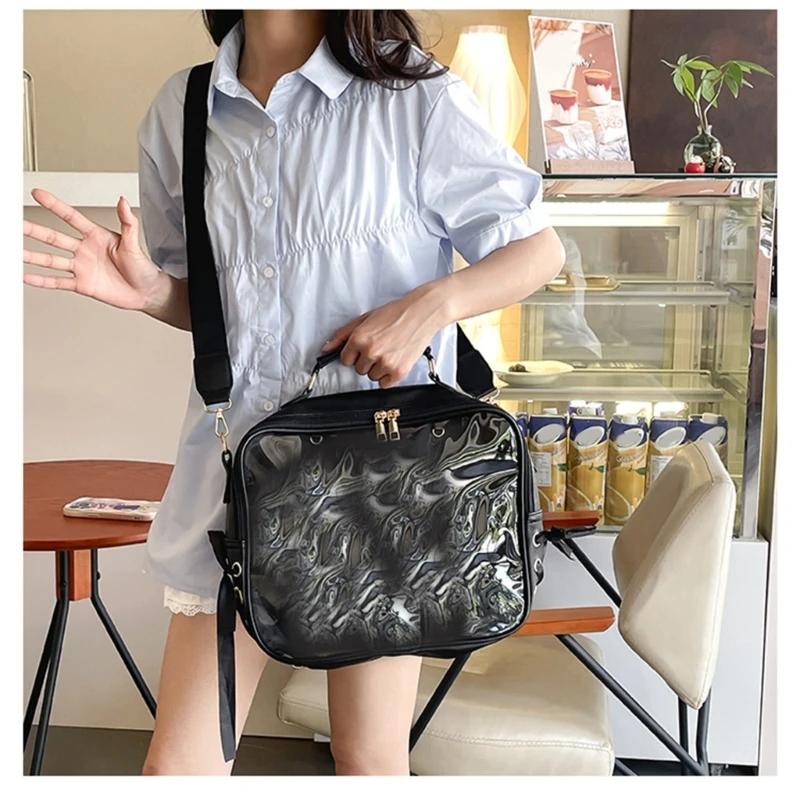 クリアショルダーバッグ ピンディスプレイ Itabag バックパック トップハンドル付き ラージハンドバッグ