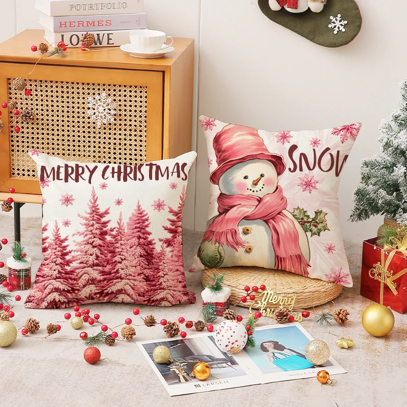16pcs Christmas Decoration Cushion Cover Christmas Tree Cushion Cover  Christmas Linen Pillow Case Merry Christmas  Decoration