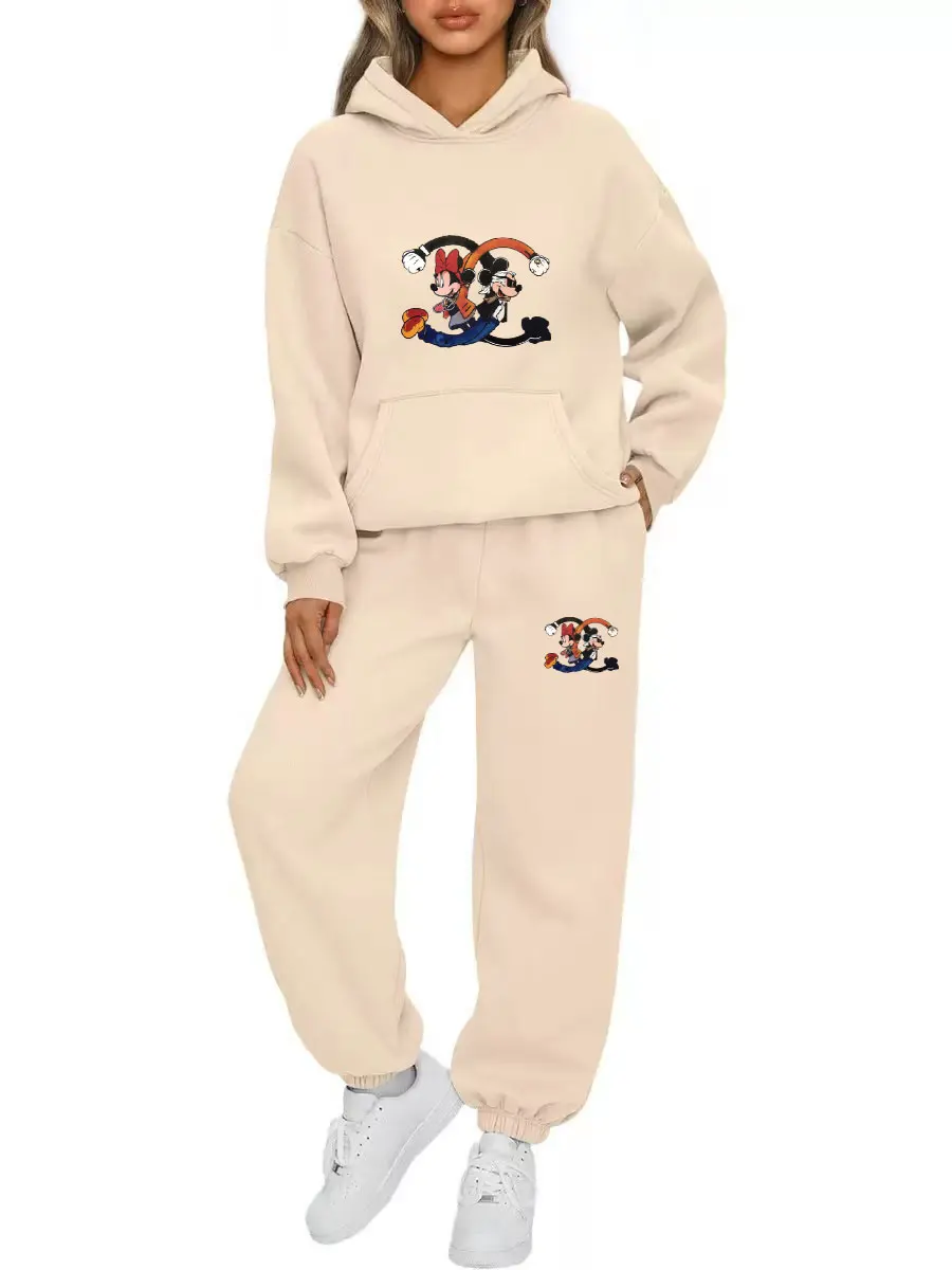 2025 New Spring and Autumn Disney Mickey Printed Women's Sportswear Hoodies Pants Fashion Casual Daily Sportswear Men's Wear