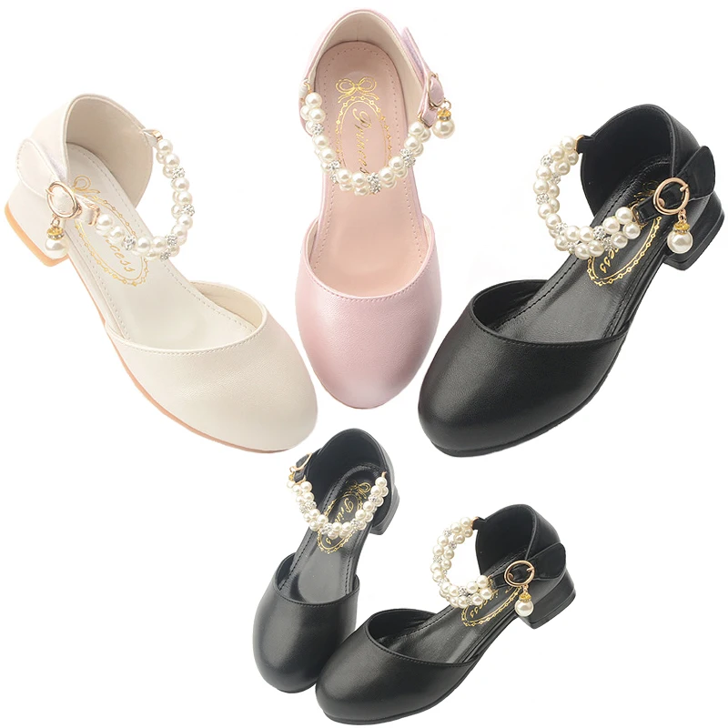 

High Quality Girls Beaded Princess High Heels Leather Sandals Formal Occasion Children Wedding Bridesmaids Celebration Gala Shoe