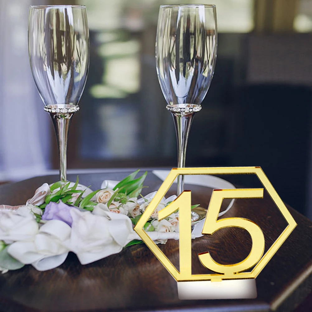 

Gold Table Number Stands Wedding Party Decor Banquet Numbers Reusable Hexagon Pattern Centerpiece Elegant Hollow Design