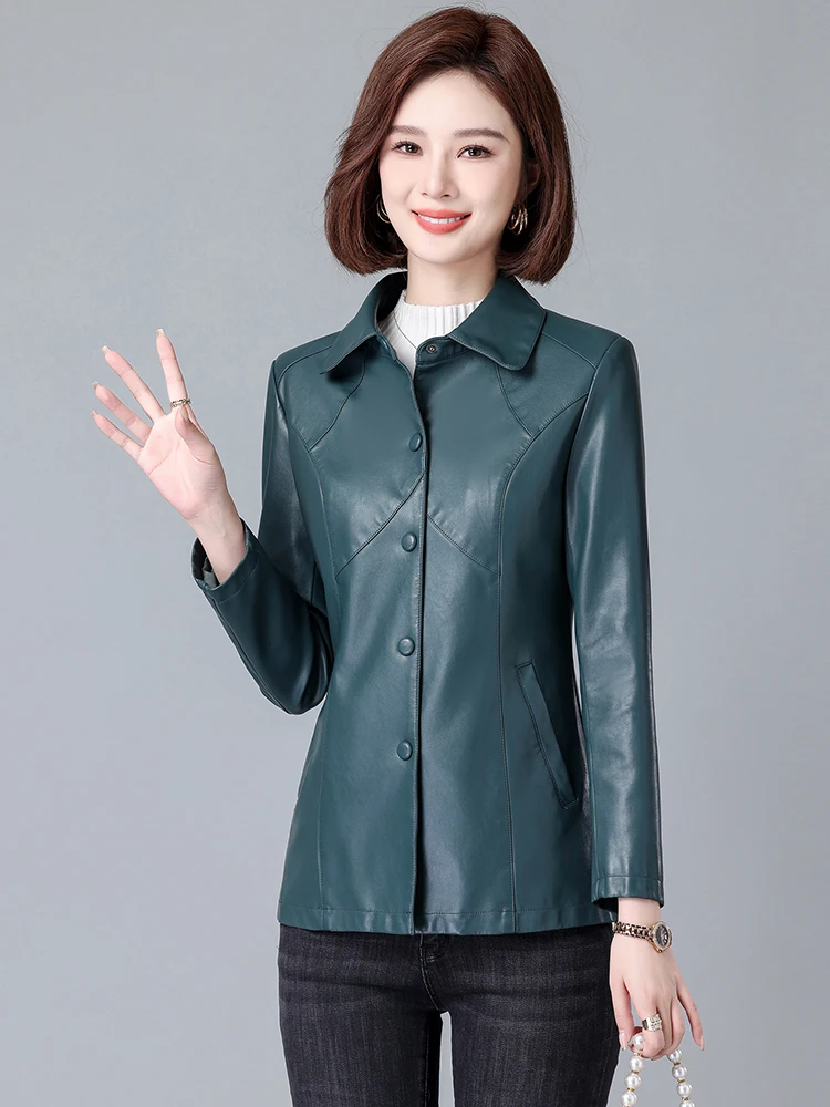 Giacca in Pelle di Pecora da Donna, Slim Fit, Stile Coreano, Nuova Collezione Primavera 2025, Taglie Grandi, Cappotto in Vera Pelle Haifeng