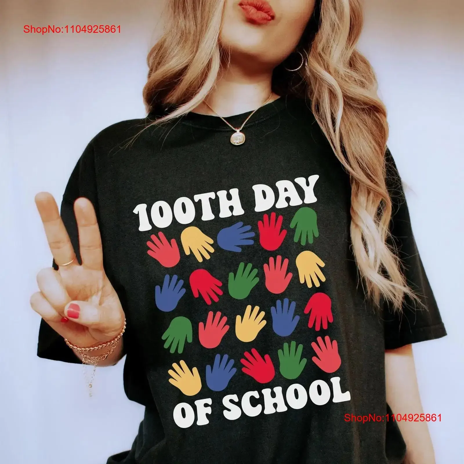 

100th Day of School Hand T Shirt 100 Days Making A Difference Special Education Needs SPED Teacher vintage Washed fashion Soft