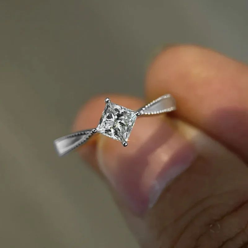 Xiaoyan 100% S925 Silver Mini Diamond 5 * 5mm Princess Square Ring, Wedding Matching Ring, Daily Anniversary Gift