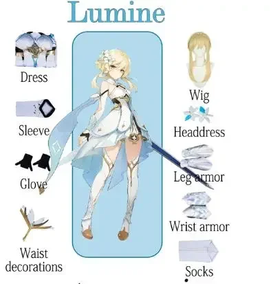 Genshin Impact Lumine Cosplay Costume Uniform Wig Anime Halloween Costumes for Women Game