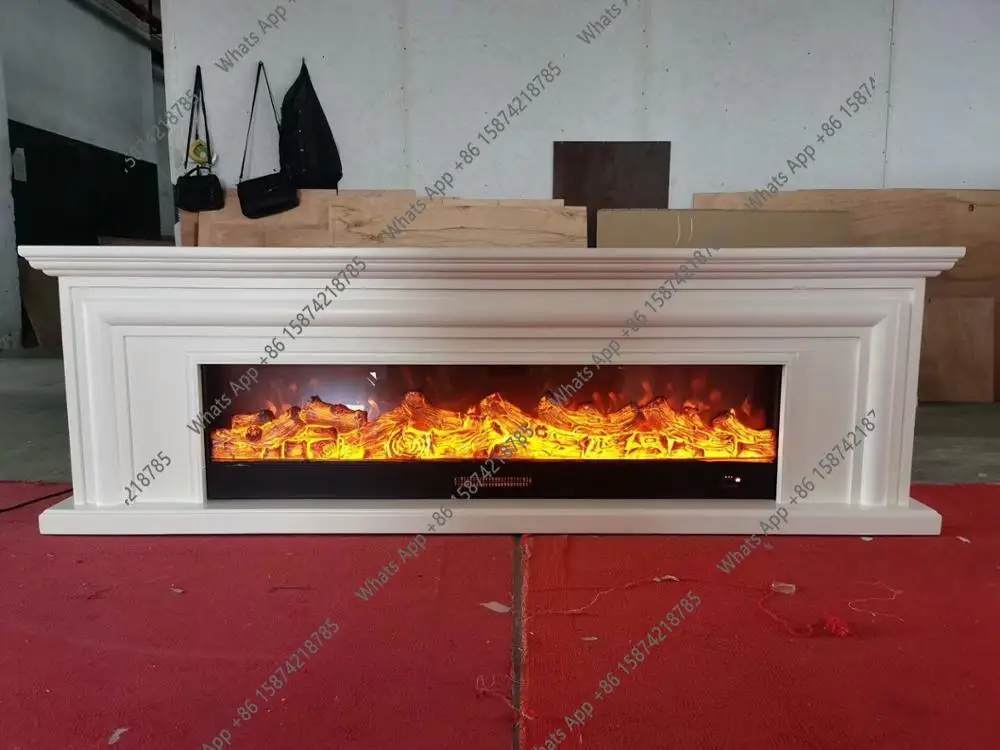 X Electric Fireplace Set European Style Chimneypiece W200cm Wooden Mantel Plus Firebox Artificial LED Optical Flame Decoration