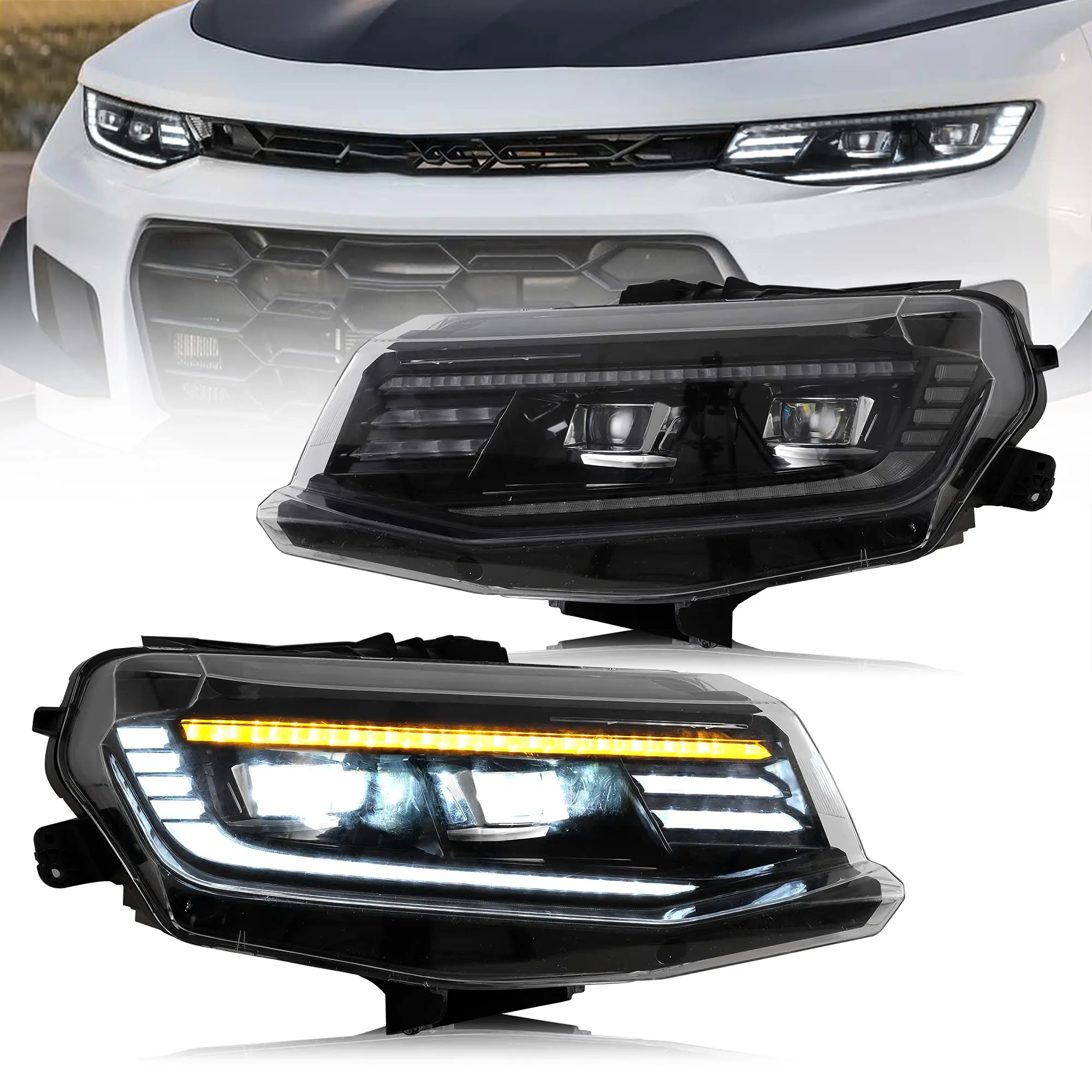 ee-For Chevy Camaro 2016-2018 LT SS RS ZL1 LS LED Headlights Assembly Fit for Projector W/ Dynamic Animation Sequential