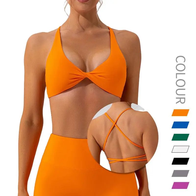 CHRLEISURE-Sujetador deportivo con espalda cruzada para mujer, ropa interior para correr con almohadilla para el pecho, sensación desnuda, chaleco